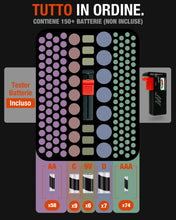 Carica l'immagine nel visualizzatore di Gallery, AKIELO+ Organizer Batterie con Tester e Cacciavite Inclusi – Custodia Organizzatore (Edizione Max – Oltre 150+) – Conten