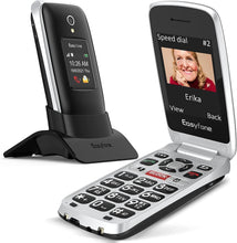Carica l&#39;immagine nel visualizzatore di Gallery, Easyfone Prime-A1 Pro 4G GSM Telefono Cellulare a conchiglia per Anziani, Telefono Cellulare con Tasti Grandi, Funzione SOS, Dual HD IPS Display, Base di ricarica, 1500mAh Batteria (Nero)