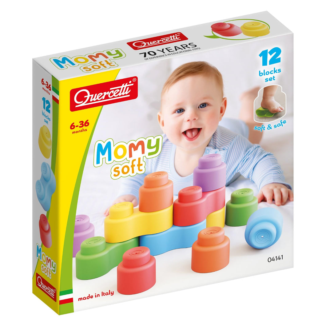 QUERCETTI-Quercetti-4141 MOMY Soft, Giochi di Costruzioni in plastica Morbida per la Prima Infanzia, 12 Pezzi, Multicolore