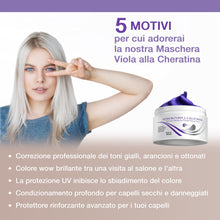 Carica l'immagine nel visualizzatore di Gallery, Vitamins - Maschera viola per capelli alla cheratina - Trattamento balsamo profondo con proteine - Toner capelli ottoni secchi e danneggiati biondo platino grigio argento cenere o marrone