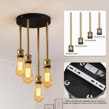 Carica l'immagine nel visualizzatore di Gallery, ANWIO Lampadario a Sospensione E27, Lampada da Soffitto Industriale Vintage Nero, Lampadari Cucina 4 Luci，Lampadario Mod