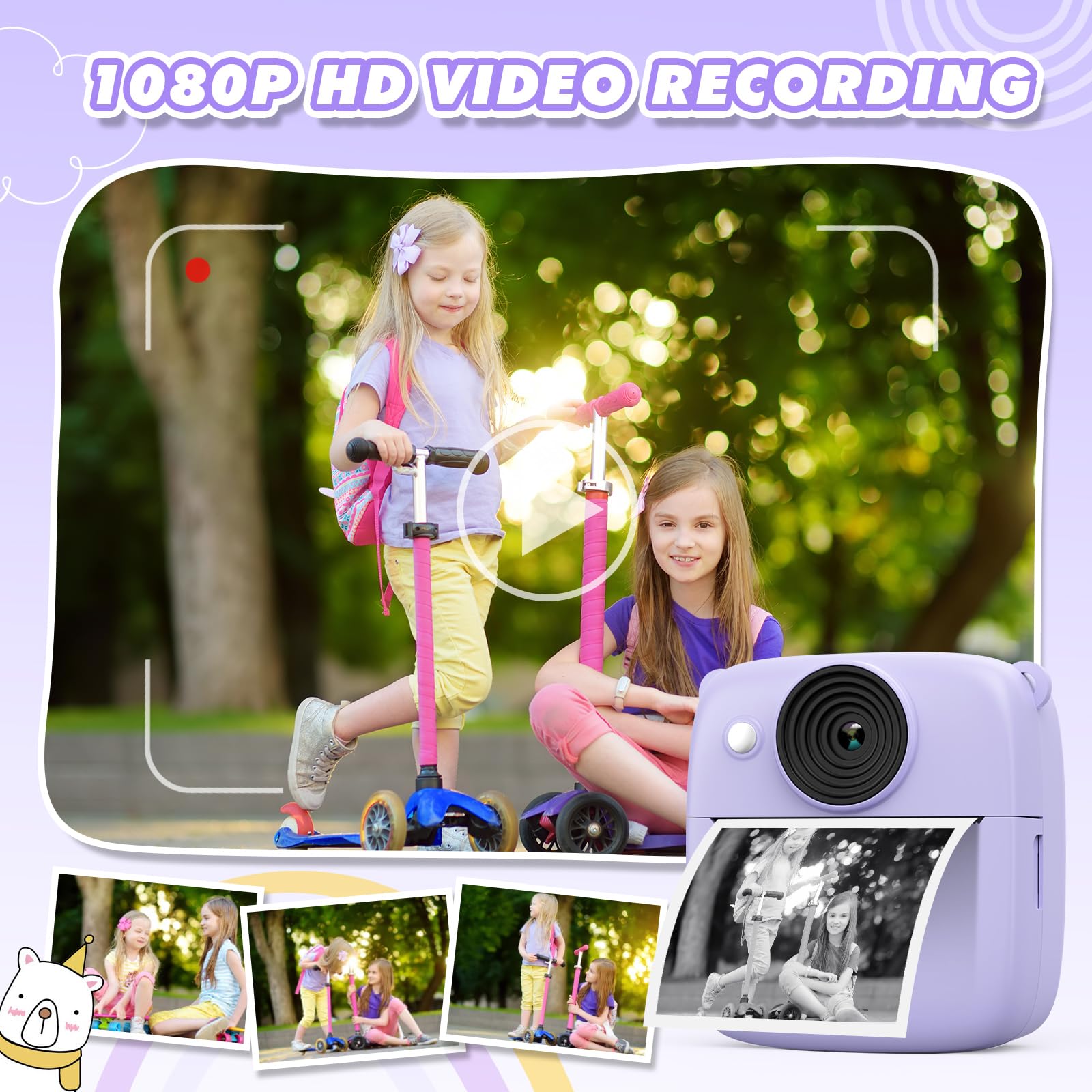 Fotocamera Istantanea Stampa Bianco E Nero Fotocamera Istantanea Per Bambini - Stampa Foto In Bianco E Nero Subito, 1080P, Schermo 2.4, Scheda 32GB Regalo Natale Bambini Con Carta Stampa