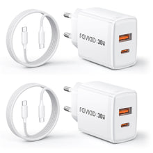 Carica l'immagine nel visualizzatore di Gallery, RAVIAD 30W Caricatore USB C 2Pezzi Caricabatteria Tipo C 2 Porte USBA+USBC