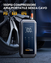 Carica l&#39;immagine nel visualizzatore di Gallery, YaberAuto Avviatore Emergenza per Auto, 21800mAh Booster Avviamento Auto/Moto,12V Starter Batteria Auto (Fino a 9L Benzina e 8L Diesel) con Compressore 150PSI,Display,Torcia,160W DC e 2 Porte USB