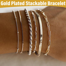 Carica l&#39;immagine nel visualizzatore di Gallery, SIRLOMU 6 Pz Braccialetti per Donna 14 Carati Placcato Oro Twist Figaro Regolabile Set di Gioielli Moda (Argento)