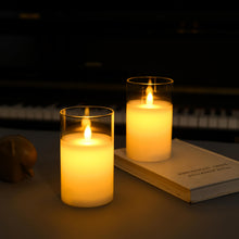Carica l'immagine nel visualizzatore di Gallery, Lonkenn 2 pezzi Candele LED Ricaricabili, Fiamma Tremolante Candela LED con Bianco Vetro, Ricaricabili Candela con Telec