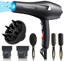 Carica l&#39;immagine nel visualizzatore di Gallery, HappyGoo Asciugacapelli professionali ioni 2400W Phone con 1 diffusore 3 ugelli styling, cavo di alimentazione lungo 2.5 metri, Phon forte per la famiglia, salone di capelli, Parrucchieri