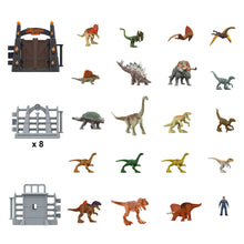 Carica l'immagine nel visualizzatore di Gallery, Mattel Jurassic World - Calendario dell'Avvento 30° Anniversario, con conto alla rovescia di 24 giorni e tante sorprese, mini dinosauri, personaggi e cancelli, giocattolo per bambini, 3+ anni, HTK45