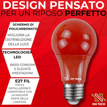 Carica l'immagine nel visualizzatore di Gallery, DM TECH Lampadina Rossa LED E27 Luce Notturna Dormire Senza Luce Blu Relax Sonno Riposo Melatonina Illuminazione Calda A