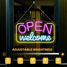 Carica l'immagine nel visualizzatore di Gallery, BYZESTY Segnale Neon Open Welcome, 42 x 23 cm, Insegne Luminose Colorate, Neon LED Open con USB, Regolabile, Acrilico, P