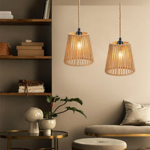 Carica l'immagine nel visualizzatore di Gallery, Set 4 Paralume Sospensione in Rattan Boho E27, 14x10x14 cm Paralume per Lampada da Tavolo e Terra, Paralume Intrecciato 
