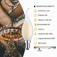 Carica l'immagine nel visualizzatore di Gallery, Lampadina LED E14, forma a fiamma, 4 W, sostituisce lampadine alogene da 40 W, 360 lumen, 2700 K, luce bianca calda, 6 p