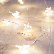 Carica l'immagine nel visualizzatore di Gallery, Lights4fun 40 MicroLED bianco caldo con stelle trasparenti a pile