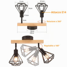 Carica l'immagine nel visualizzatore di Gallery, iDEGU 2 Luci Applique da Parete Interno Industrial Vintage E14 Lampada da Parete in Metallo e Legno Orientabile Lampada 