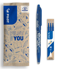 Carica l'immagine nel visualizzatore di Gallery, Pilot - Confezione da 1 Frixion Ball + 1 set di 3 ricariche - Penna cancellabile con inchiostro termosensibile - Penna roller ricaricabile realizzata in plastica riciclata - Blu - Punta media