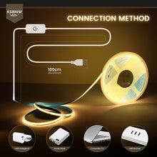 Carica l'immagine nel visualizzatore di Gallery, KSIBNW Striscia LED COB 5V USB, Bianco Freddo 6000K 1M Luci LED Autoadesivo Tubo Dimmerabili Strisce Larghezza 8mm Fless
