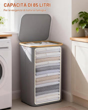 Carica l'immagine nel visualizzatore di Gallery, Ribelli Cesto portabiancheria pieghevole da 85 litri, con coperchio e sacco rimovibile, per lavanderia, bagno, camera da letto, grigio