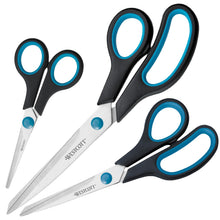 Carica l'immagine nel visualizzatore di Gallery, Westcott Easy Grip Scissors 3 pezzi Nero | Set di 3 forbici universali con impugnatura confortevole | Lama in acciaio inox extra affilata e resistente | Forbici per casa e ufficio | N-90027 00