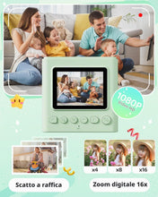 Carica l'immagine nel visualizzatore di Gallery, TIATUA Macchina Fotografica Bambini Istantanea, Schermo 2,4" 1080P, Verde