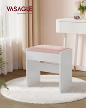 Carica l&#39;immagine nel visualizzatore di Gallery, VASAGLE Sgabello Toeletta Trucco, Sgabello Imbottito Postazione Trucco, Velluto, Piedini con Cuscinetti Antiscivolo, Camera da Letto Cabina Armadio Ingresso, Bianco Opaco e Rosa Pastello RDS001W01