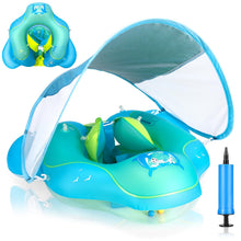 Carica l'immagine nel visualizzatore di Gallery, Salvagente Neonato con Parasole, Salvagente Gonfiabile per Piscina Regolabile Doppio Airbag Anello, Anello di Nuoto per Bambini per Bambini da 6 a 36 Mesi (Blu)