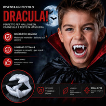 Carica l'immagine nel visualizzatore di Gallery, Denti da vampiro per bambini, da attaccare, per Halloween, carnevale e martedì grasso - Dracula e vampiro