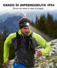 Carica l'immagine nel visualizzatore di Gallery, Rolgno Torcia Frontale LED Ricaricabile, [Ultra Luminosa] Lampada Frontale con Sensore di Movimento, 6 Modalità di Illuminazione &amp; Impermeabile IPX4, 15H Autonomia per Corsa Notturna, Campeggio, Pesca