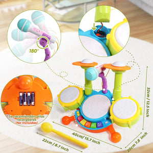 Tamburo Giochi Bambini 1 Anno - Strumenti Musicali Giocattoli Bambino 1 2 Anno Batteria Bambini Elettronico con Filastrocche Neonati Idea Natale Regalo Gioco Bambino Bimba 1 2 Anno Anni