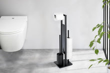 Carica l'immagine nel visualizzatore di Gallery, WENKO Colonnina con portarotolo e scopino WC Rivalta opaco - Portascopino WC, Acciaio, 18 x 70 x 20 cm, Nero