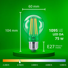 Carica l'immagine nel visualizzatore di Gallery, PHILIPS Ultra Efficient - Ultra energy saving lights, LED light source, 75W, A60, E27, warm white, clear
