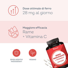 Carica l'immagine nel visualizzatore di Gallery, Ferro Integratore Bisglicinato 28 mg + Vitamina C e Rame - 180 Capsule