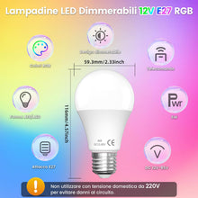 Carica l'immagine nel visualizzatore di Gallery, Lampadine LED 12V E27 6W Bianco Freddo 6000K+RGB, 2 pezzi
