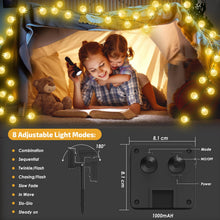 Carica l'immagine nel visualizzatore di Gallery, Luci Solari Esterno, 60LED/13.2M/8 Modalità Catena Luminosa Esterno, IP65 Impermeabile Lampade Solari da Giardino per Festa, Campeggio, Balcone, Matrimonio, Gazebo(Bianco Caldo+ Funzione di Memoria)