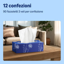 Carica l'immagine nel visualizzatore di Gallery, by Amazon Fazzoletti di Carta per il Viso a 3 Veli, 1080 Fogli, (12 Confezioni da 90 Fogli)