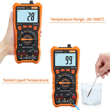 Carica l'immagine nel visualizzatore di Gallery, Proster Multimetro Digitale 6000 Conteggi 20A 1000V TRMS Auto Range Rilevatore NCV Misuratore di Tensione Corrente DC AC Temperatura Capacità Resistenza Diodo Tester di Continuità con una Borsa