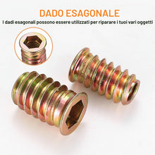 Carica l'immagine nel visualizzatore di Gallery, Dadi filettati per il fissaggio del legno, 155 inserti M4-M8, dadi esagonali per mobili in legno (zinco color)
