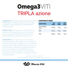 Carica l'immagine nel visualizzatore di Gallery, Omega3 Viti Tripla Azione, Integratore ad Alta Concentrazione di Omega-3 per Cuore, Cervello e Vista, Assunzione Giornal