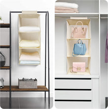 Carica l'immagine nel visualizzatore di Gallery, AiQInu Organizer Armadio da Appendere, Portatutto da Appendere con 3 Scomparti, Organizzatore Armadio, Lavabile Pieghevole, Salvaspazio Portaoggetti, Beige-3, 60x27x27cm