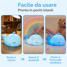 Carica l'immagine nel visualizzatore di Gallery, Luce Notturna Balena, Lampada Bambini in Silicone Morbido, Dimmerabile, RGB 7 Colori, Touch Ricaricabile, Timer 30 Min, 
