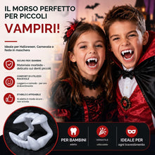 Carica l'immagine nel visualizzatore di Gallery, Denti da vampiro per bambini, da attaccare, per Halloween, carnevale e martedì grasso - Dracula e vampiro