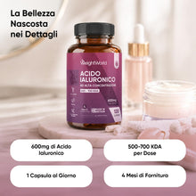 Carica l'immagine nel visualizzatore di Gallery, Acido Ialuronico Vegano, 600mg, 120 Capsule, 1 al Giorno, 500-700 kDa