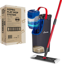 Carica l'immagine nel visualizzatore di Gallery, Vileda H2PrO Flat Mop sistema lavapavimenti a piastra piatta, con secchio lavapavimenti a doppia serbatoio, separa acqua pulita e sporca, 1,2 L per 60 m², compatto e salvaspazio, uso con una mano