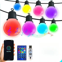 Carica l'immagine nel visualizzatore di Gallery, Ghirlanda di lampadine LED da 18 m, per esterni, IP65, impermeabile, colorata, 25 lampadine RGB G40, controllo tramite a