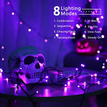Carica l'immagine nel visualizzatore di Gallery, ODEETRONIC Luci Halloween per Esterno, 20M 200 LED Viola Catena Luminosa Interno a Batteria Impermeabile 8 Modalità Cate
