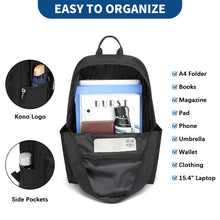 Carica l&#39;immagine nel visualizzatore di Gallery, KONO Zaino casual, zaino scuola leggero 15,4 pollici Laptop Bag per viaggi lavoro scuola affari sport (Nero)
