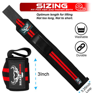 Beast Rage Polsiere Palestra Sollevamento Fasce da Polso Cinghie Donna & Uomo Polsini Palestra per Gym Bodybuilding Crossfit Calistenics,Polsini, bendaggi per Il Polso