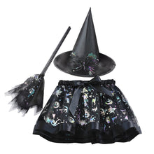 Carica l'immagine nel visualizzatore di Gallery, Vestito Halloween Bambina Gonna Tulle Nero,Vestito Strega Bambina Con Cappello Strega E Scopa,Costumi Halloween Bambini 