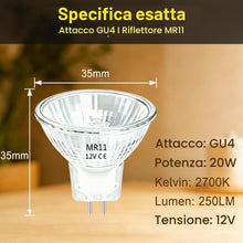 Carica l'immagine nel visualizzatore di Gallery, Lampadina Alogena 12V MR11 GU4 20W Dimmerabile, 35mm*35mm, 6 Pezzi