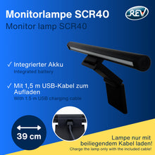 Carica l'immagine nel visualizzatore di Gallery, REV Lampada USB per monitor con batteria di emergenza, ca. 60 min. 39 cm, bloccabile, 120 lm, 3 colori, nero