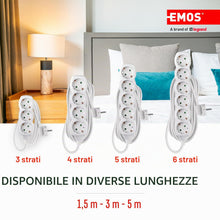 Carica l'immagine nel visualizzatore di Gallery, EMOS - Ciabatta a 4 prese 5 m - 4 prese Schuko ruotate di 45° - 250 V, 16 A, 3680 W - isolamento in PVC di alta qualità 